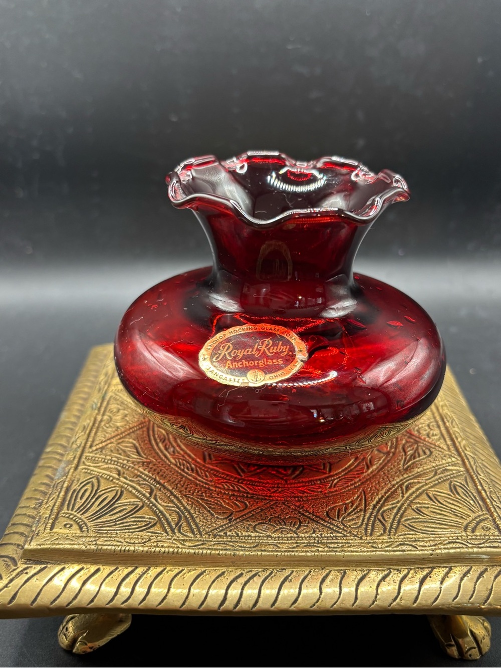 Royal Ruby Anchorglass Ruby Red Ruffled Glass Vase